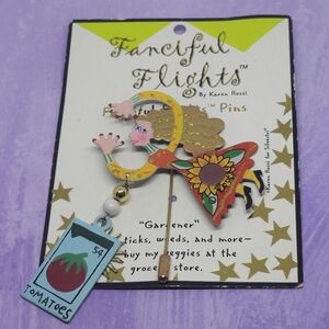 Fanciful Flights Karen Rossi  "Gardener" Lapel/Stick Pin NEW on Original Card